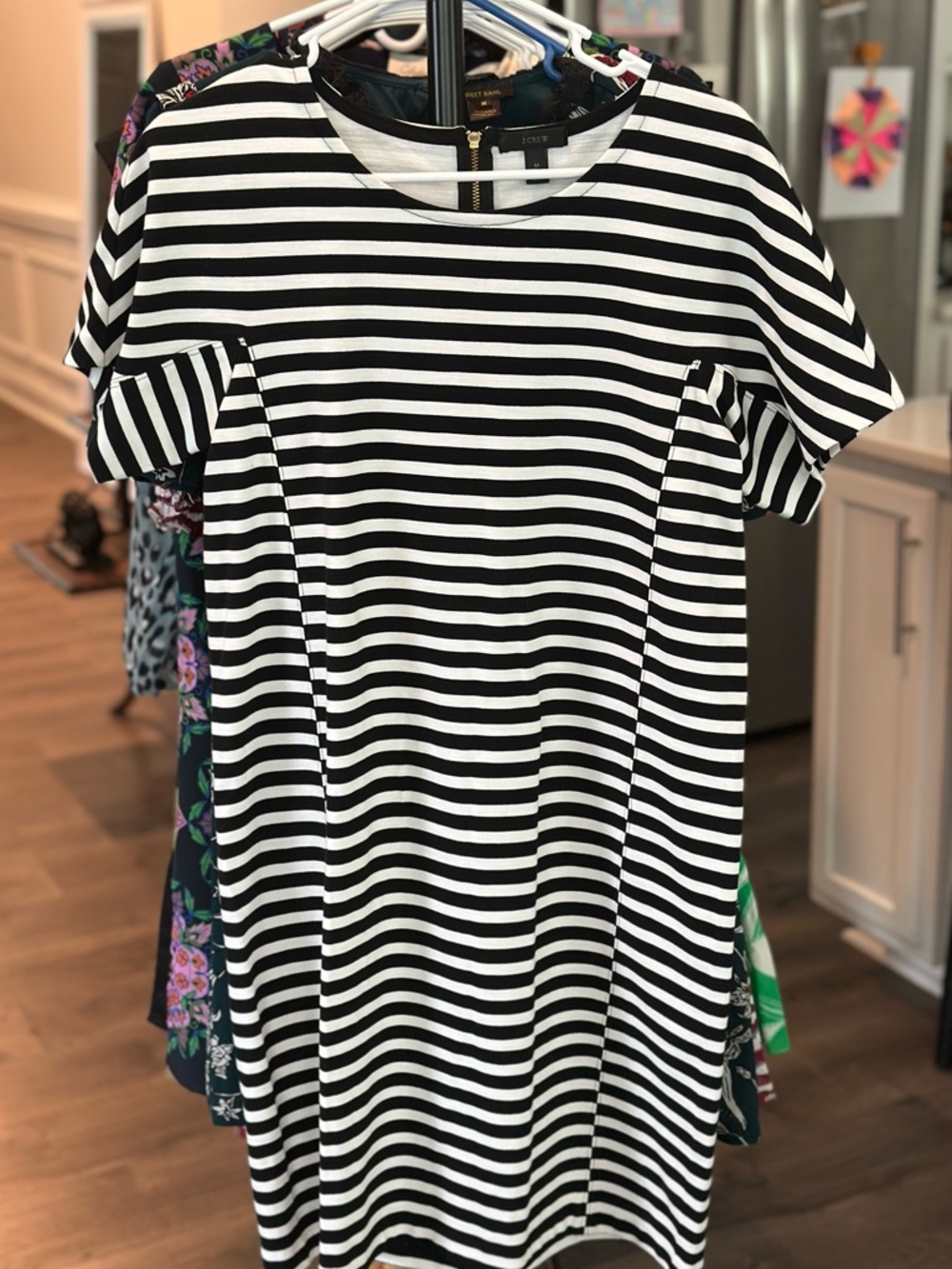 J. Crew Black & White Striped Short Sleeve Dress - Size Medium